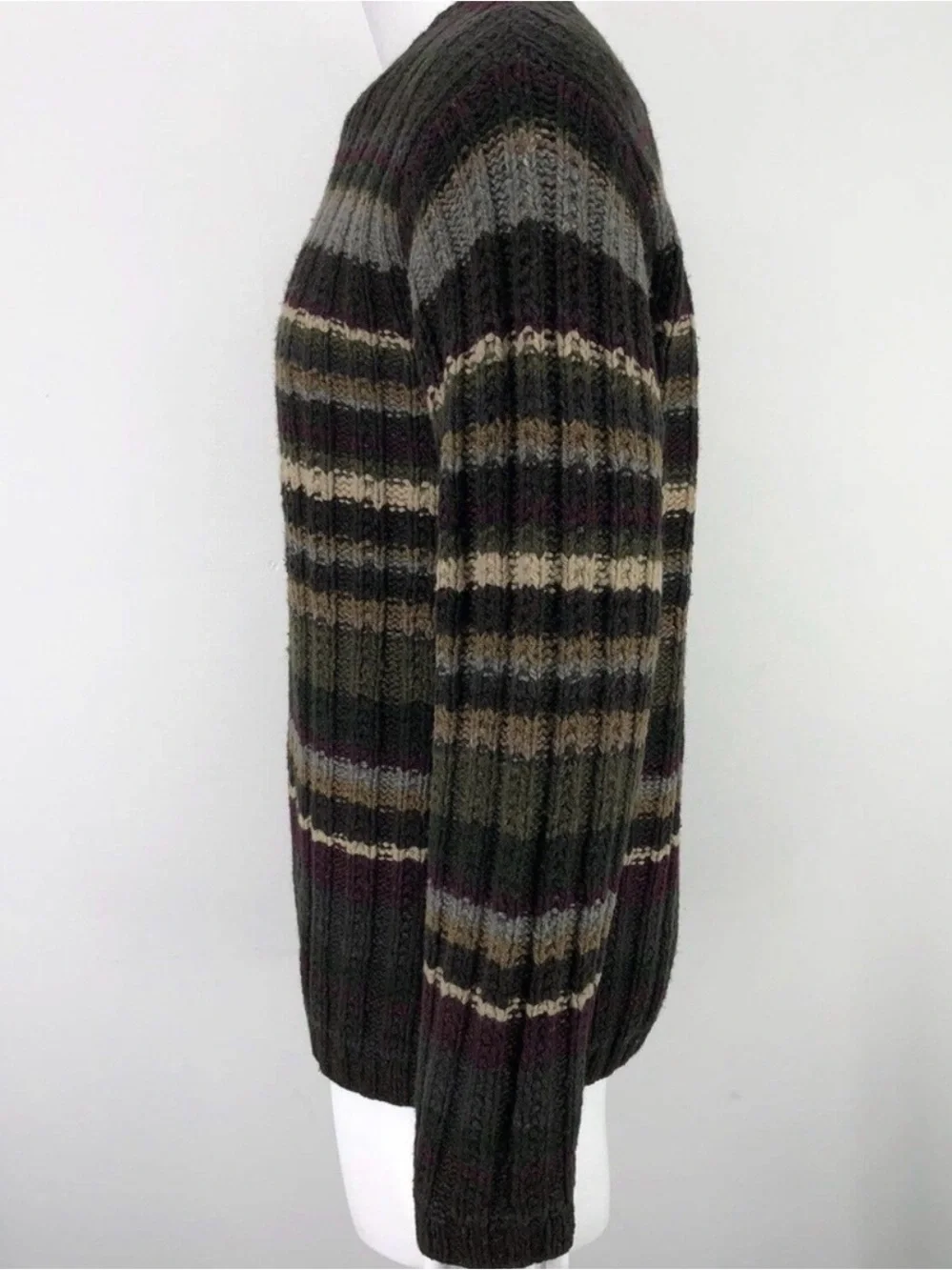 Banana Republic Mens M Sweater Wool Blend Striped Heavier Knit Pullover Crew